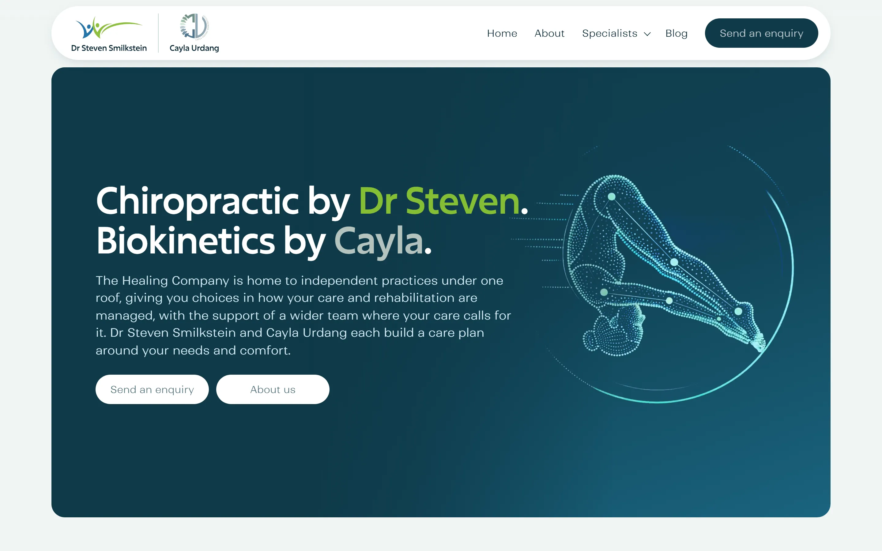 The Healing Company desktop homepage screenshot